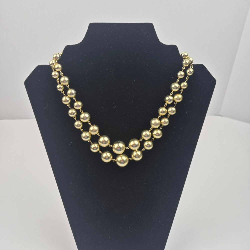 VTG 50s Lisner Gold Tone Double Strand Beaded Necklace 15–18" Glam Cocktail MCM